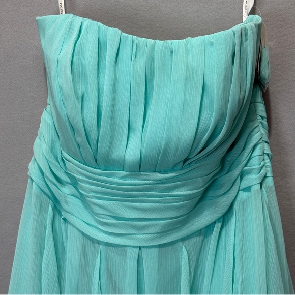 New Davids Bridal Dress Sz 14 Teal Green Strapless Formal Chiffon Prom Cocktail - Picture 4 of 10